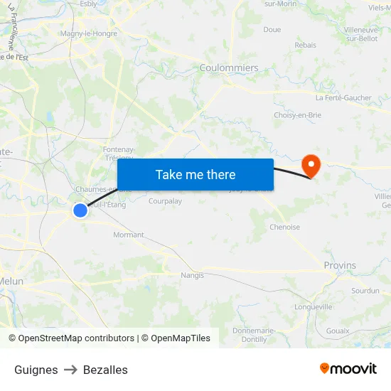 Guignes to Bezalles map