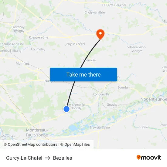 Gurcy-Le-Chatel to Bezalles map