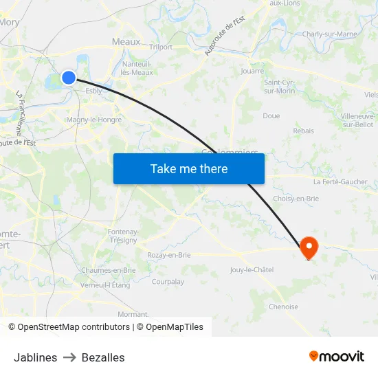 Jablines to Bezalles map