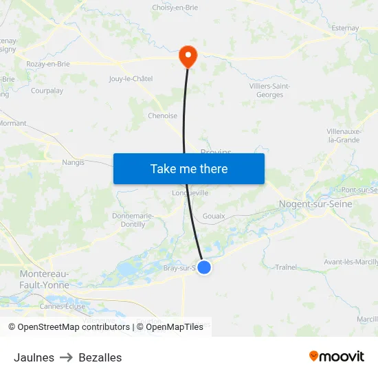 Jaulnes to Bezalles map