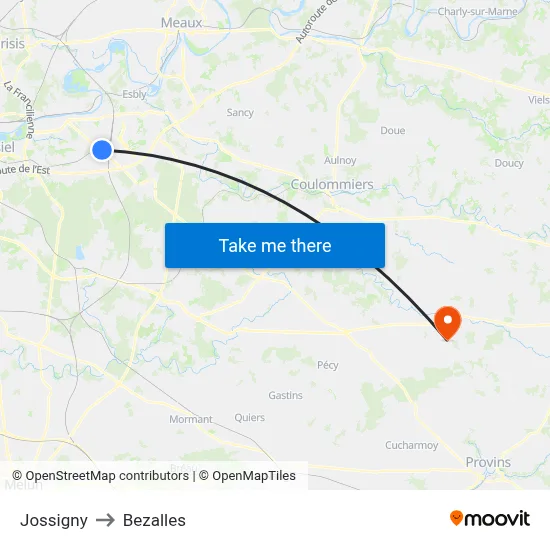 Jossigny to Bezalles map