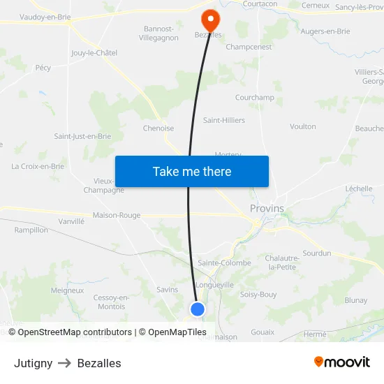 Jutigny to Bezalles map