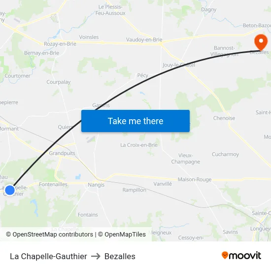 La Chapelle-Gauthier to Bezalles map