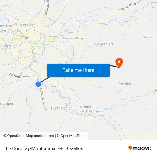 Le Coudray-Montceaux to Bezalles map