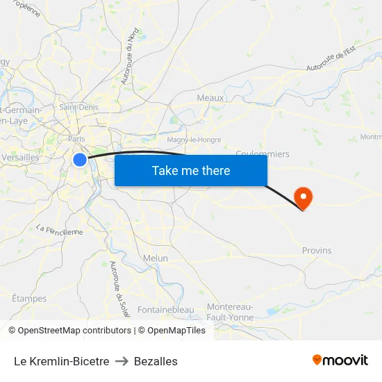 Le Kremlin-Bicetre to Bezalles map