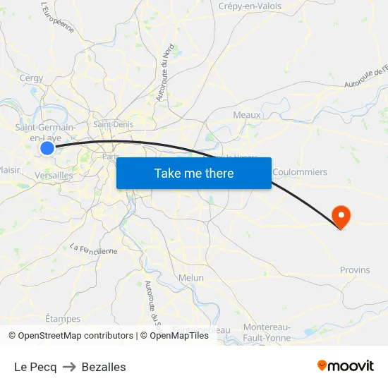 Le Pecq to Bezalles map