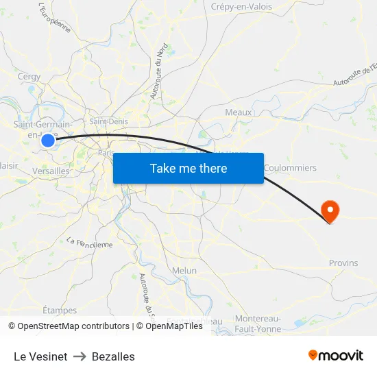 Le Vesinet to Bezalles map