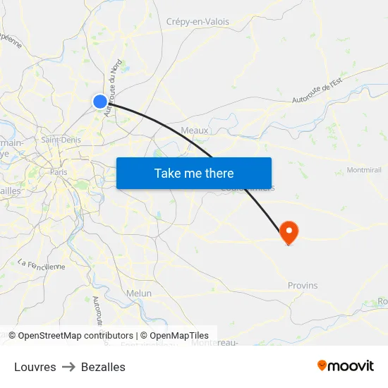 Louvres to Bezalles map