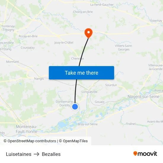 Luisetaines to Bezalles map
