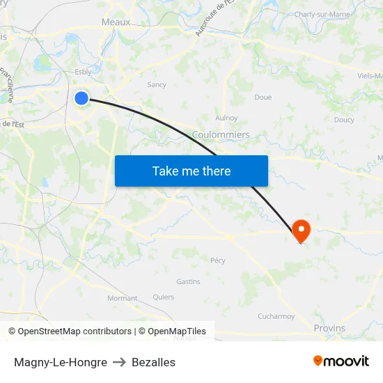 Magny-Le-Hongre to Bezalles map