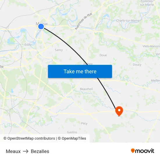 Meaux to Bezalles map