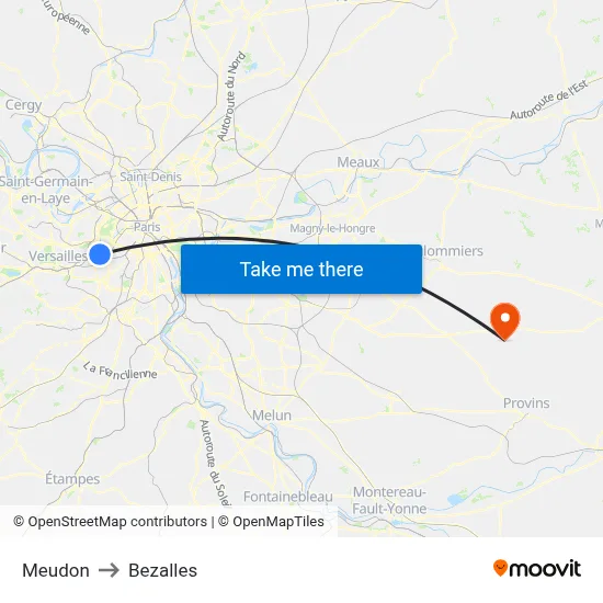 Meudon to Bezalles map