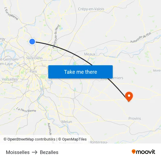 Moisselles to Bezalles map
