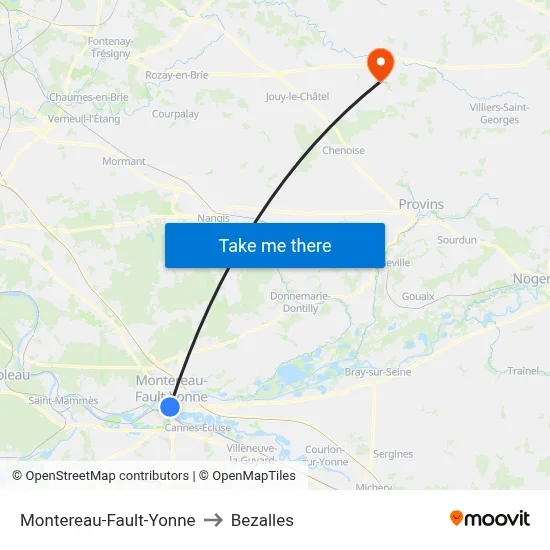 Montereau-Fault-Yonne to Bezalles map