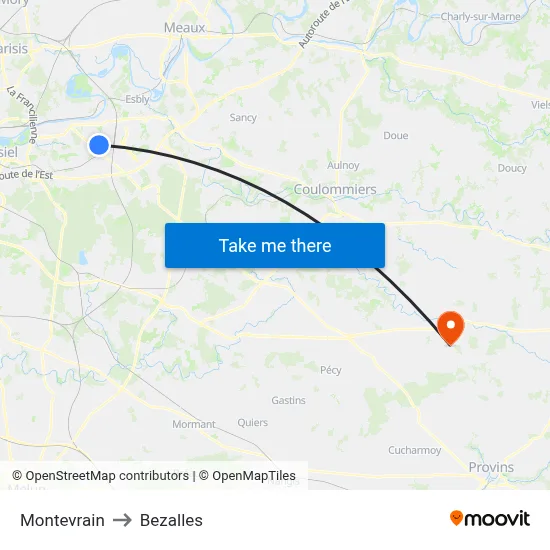 Montevrain to Bezalles map