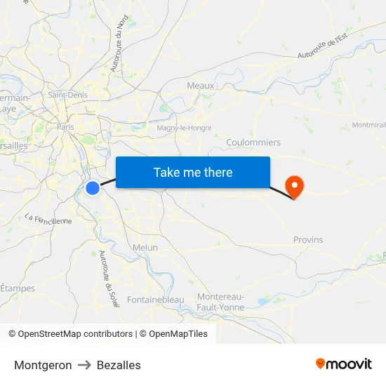 Montgeron to Bezalles map