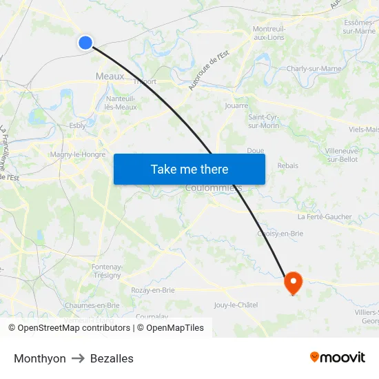 Monthyon to Bezalles map