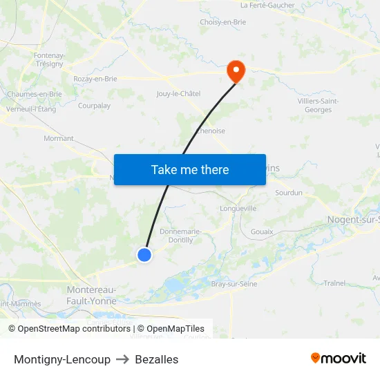 Montigny-Lencoup to Bezalles map
