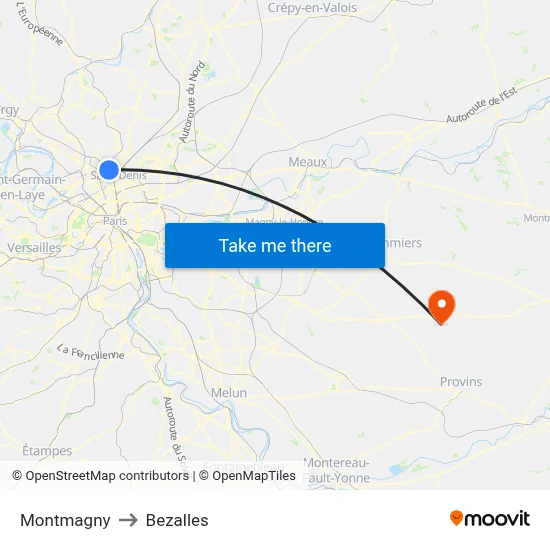 Montmagny to Bezalles map