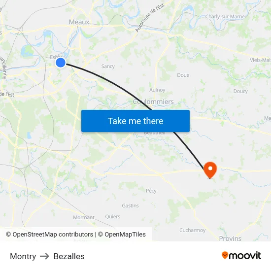 Montry to Bezalles map