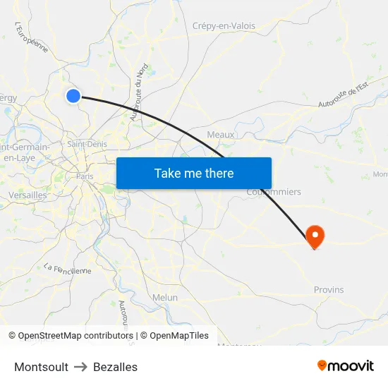 Montsoult to Bezalles map