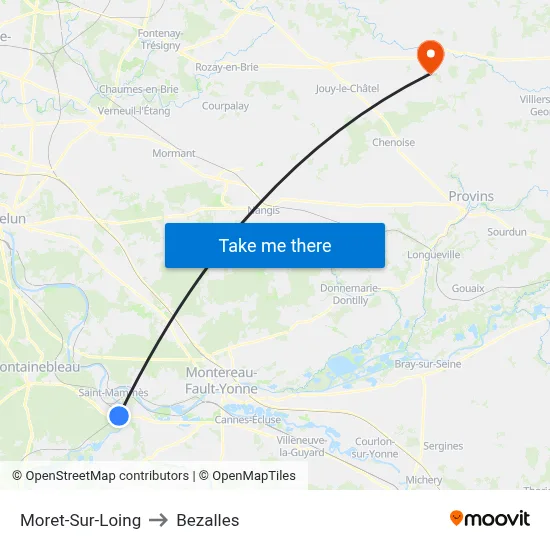 Moret-Sur-Loing to Bezalles map
