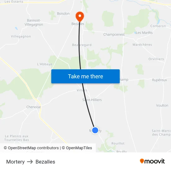 Mortery to Bezalles map