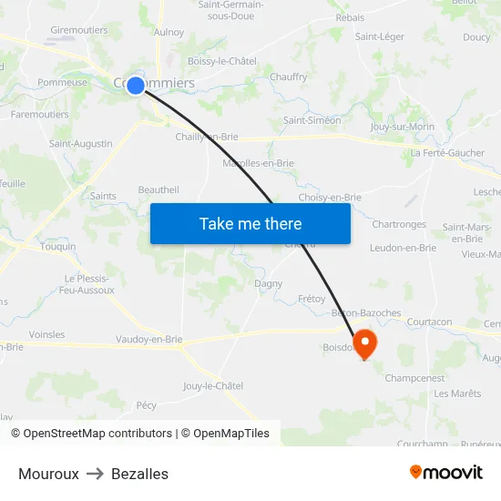 Mouroux to Bezalles map