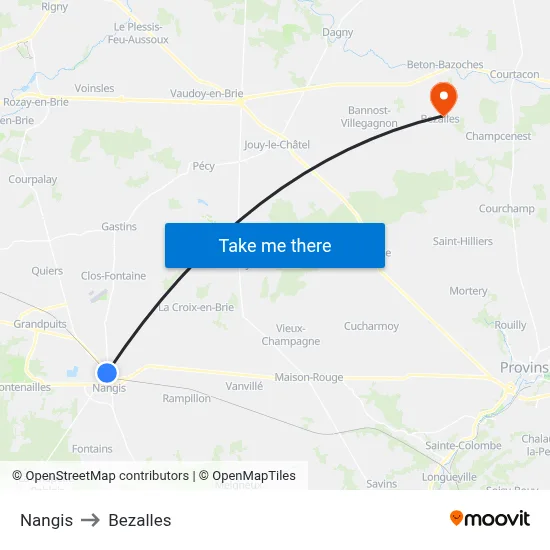 Nangis to Bezalles map