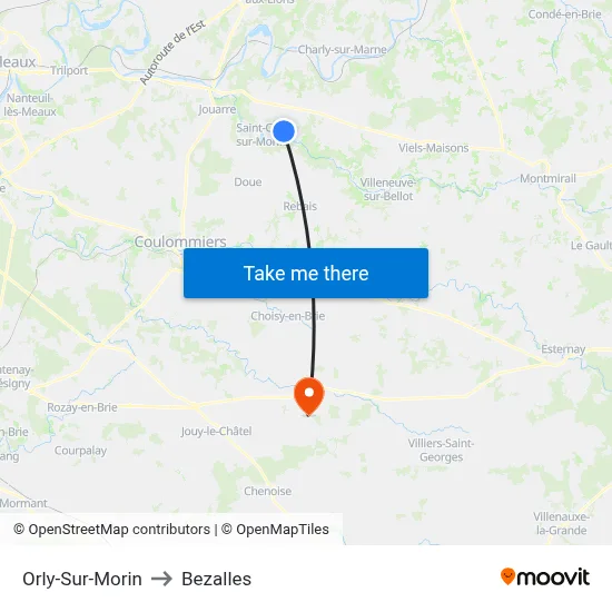 Orly-Sur-Morin to Bezalles map