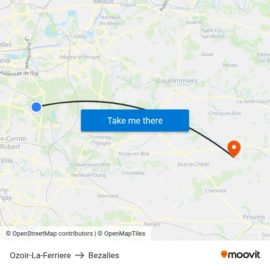 Ozoir-La-Ferriere to Bezalles map