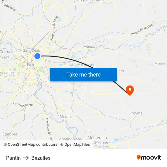 Pantin to Bezalles map