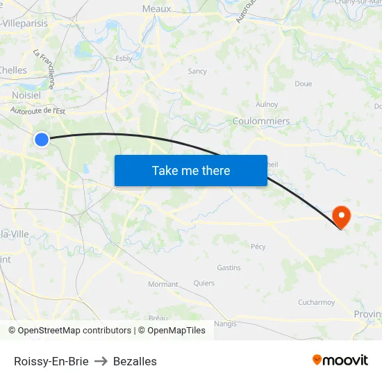 Roissy-En-Brie to Bezalles map