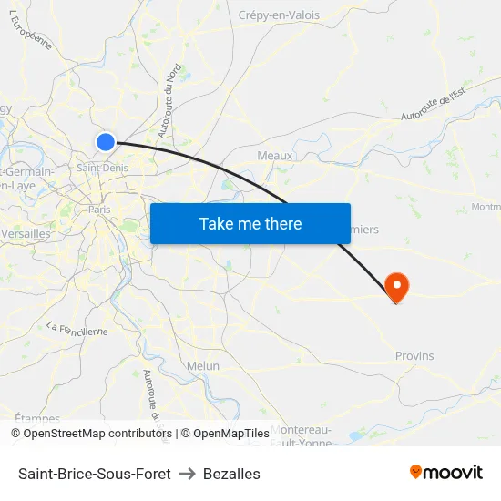 Saint-Brice-Sous-Foret to Bezalles map
