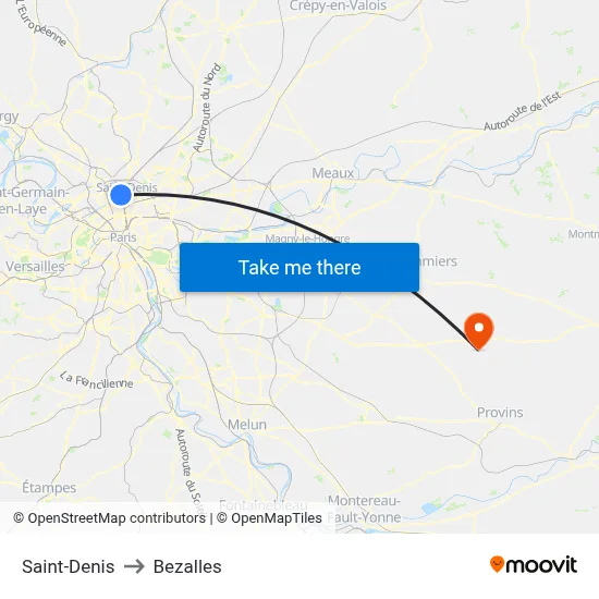Saint-Denis to Bezalles map