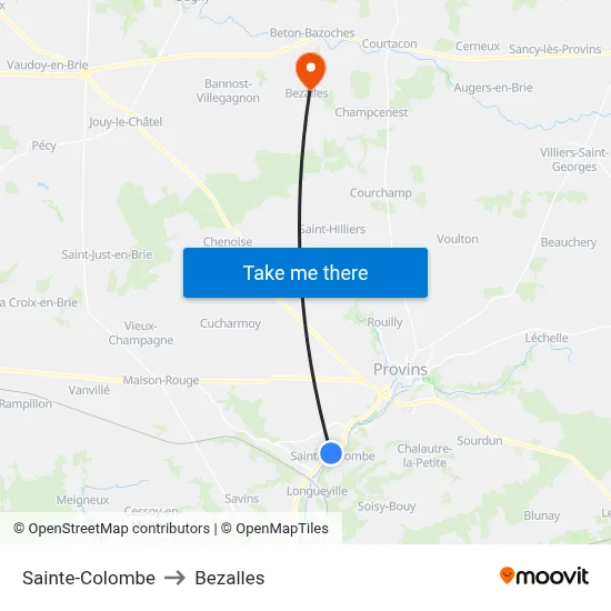 Sainte-Colombe to Bezalles map