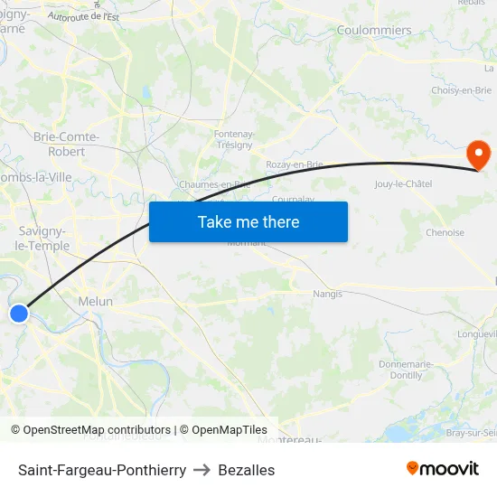 Saint-Fargeau-Ponthierry to Bezalles map