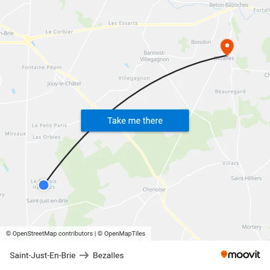 Saint-Just-En-Brie to Bezalles map