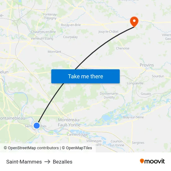 Saint-Mammes to Bezalles map