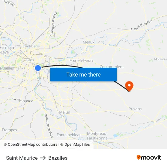 Saint-Maurice to Bezalles map