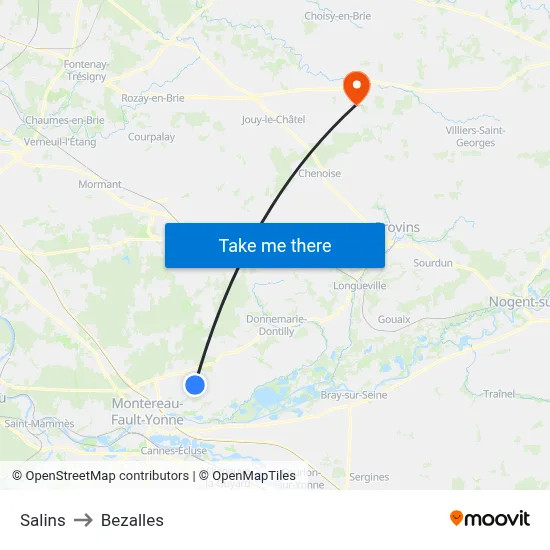 Salins to Bezalles map