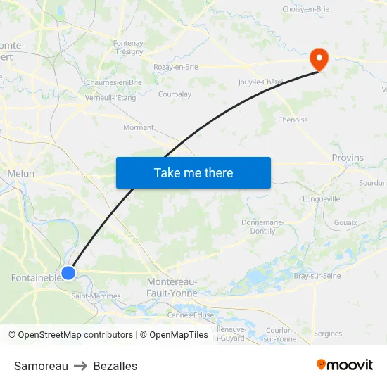 Samoreau to Bezalles map