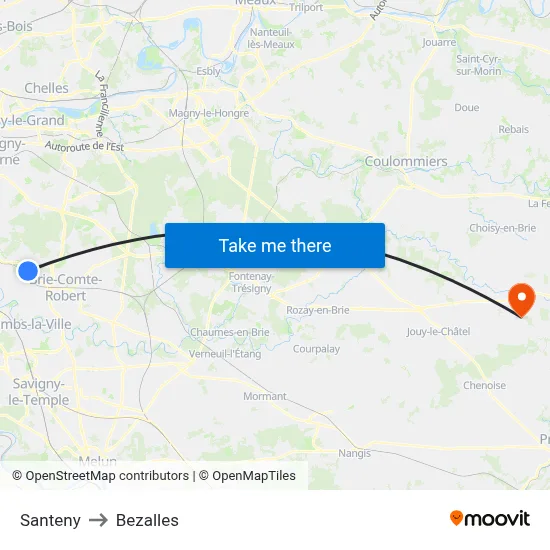 Santeny to Bezalles map