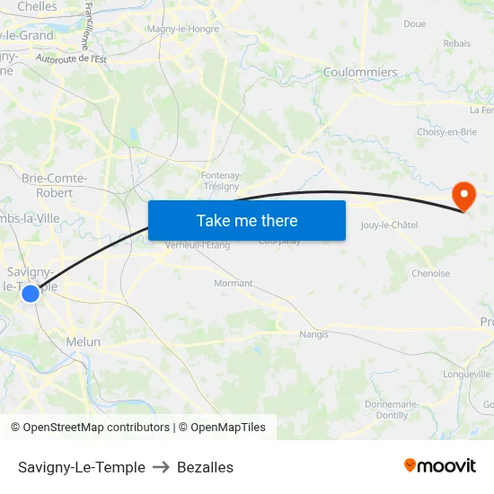 Savigny-Le-Temple to Bezalles map