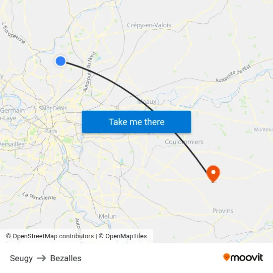 Seugy to Bezalles map