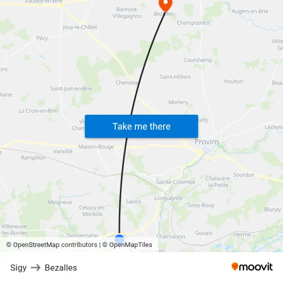 Sigy to Bezalles map