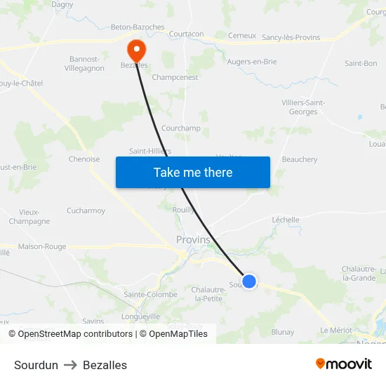 Sourdun to Bezalles map