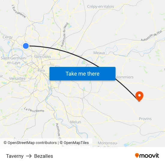 Taverny to Bezalles map