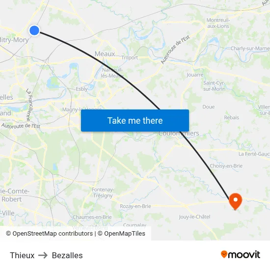 Thieux to Bezalles map