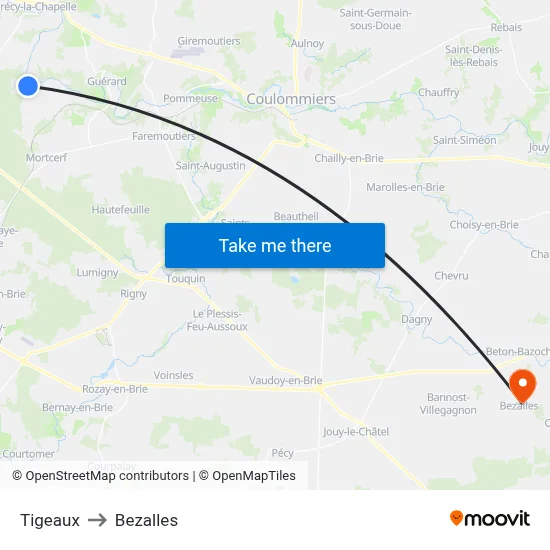 Tigeaux to Bezalles map